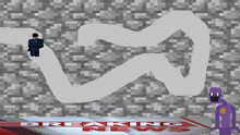 a breaking news graphic with a purple character