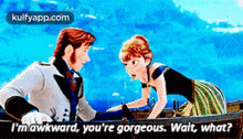 a man and a woman are in a boat and the woman is saying i 'm awkward .