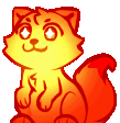 a pixel art drawing of a cat with a red tail sitting on a white background .
