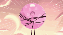 a cartoon character is surrounded by pink and black lines