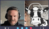 a man wearing headphones and a cow wearing headphones