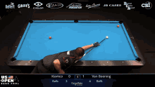 a pool table with the us open bank pool championship written on the bottom
