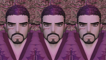 three faces of a man with a beard in a row