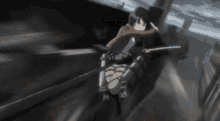 a cartoon character is flying through the air with a sword in her hand
