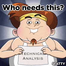 a cartoon man holding a sign that says technical analysis