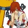 a pixel art drawing of a woman sitting next to a teddy bear .