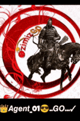 a picture of a man riding a horse with the words agent_01 go on the bottom