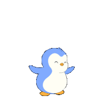a blue and white penguin with orange legs and feet