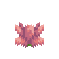 a pixel art of a pink flower with a green stem on a white background