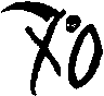 a black and white logo with a scythe and a skull in the middle .