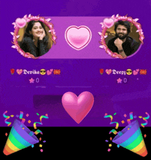 a purple background with two pictures of a woman and a man with the name devika on it