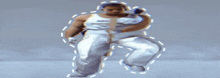 a man in a white tank top and white pants is holding a baseball bat