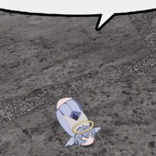 a cartoon character laying on the ground with a speech bubble above her