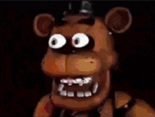 freddy fazbear from five nights at freddy 's is a cartoon character with big eyes and teeth .