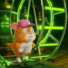 a hamster wearing a pink hat that says grind on it