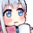 a pixel art of a girl with a scarf around her neck holding a cell phone .