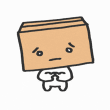 a cartoon drawing of a cardboard box with a sad face
