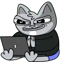 a cartoon of a cat sitting in front of an apple laptop