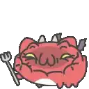a cartoon devil is holding a fork in its hand .