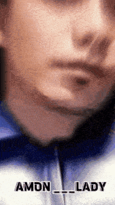 a close up of a person 's face with the words amon lady written on it