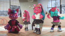 a collage of three dolls with different outfits