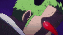 a cartoon of a man with green hair and a red tongue