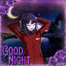 a picture of a girl with her eyes closed and the words good night on the bottom