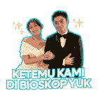 a sticker of a bride and groom with the words ketemu kami di bioskopyuk