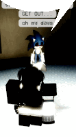 a screenshot of a video game with a speech bubble saying get out oh my days