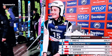 a skier with the number 15 on their jersey