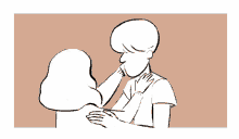 a drawing of a woman touching a man 's face with her hand