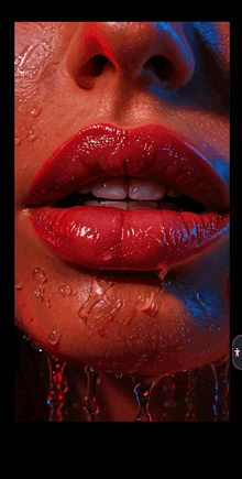 a close up of a woman 's mouth with red lips