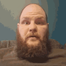 a man with a beard and a bald head is laying down