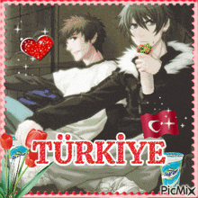 a picture of two boys with the word turkeye in red letters