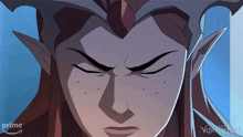 a close up of a woman 's face with the words prime vox machina below her