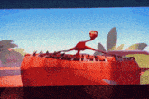 a cartoon character with a long neck and a red head
