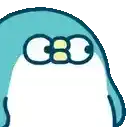 a cartoon penguin with a bow on its head and a cb on its nose .