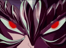 a close up of a person with red eyes