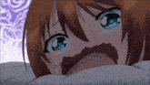 a close up of a girl 's face with tears running down her eyes