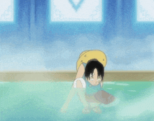 a cartoon character is standing in the water with the words safe written below him