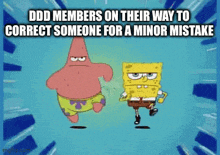 patrick star and spongebob squarepants are dancing together in a meme .