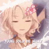 a picture of a girl with her eyes closed and the name yuuki solo de nicky