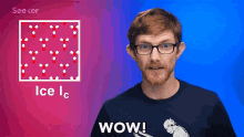 a man wearing glasses stands in front of a screen that says ice lc