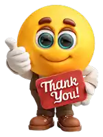 a smiley face is holding a thank you sign