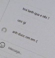 a close up of a text message that says uoc gi and anh được om em