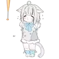 a drawing of a girl with a cat ear and tail