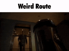 a picture of an elevator with the words " weird route " above it