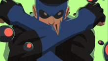 a cartoon of a man with his arms crossed and a mask on his face