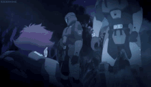 a couple of robots are standing next to each other and the word kissanime is on the bottom right