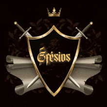 a shield with two swords and a crown that says efsios